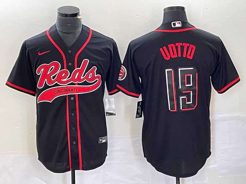 Mens Cincinnati Reds #19 Joey Votto Black 2023 City Connect Cool Base Stitched Jersey